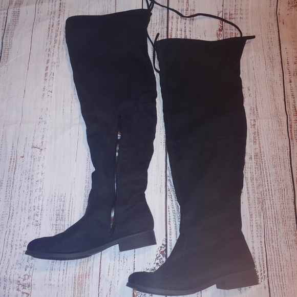 JG Over-the-Knee Thigh Boots, Black Suede-like Material, Size 8.5 - Picture 3 of 9